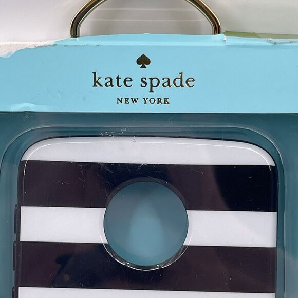Kate Spade NY Hardshell Cell Phone Case Moto Z Droid Black White Gold Stripes - Picture 3 of 10